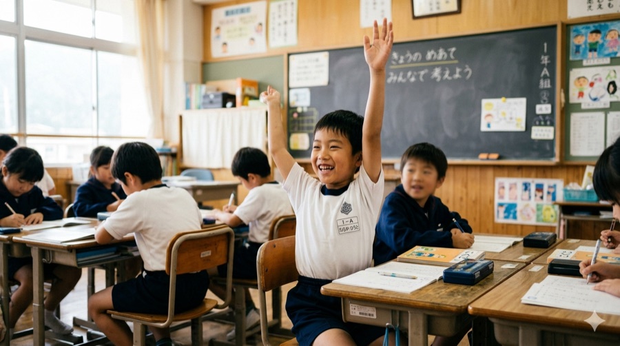 教室で元気に手を挙げる子ども
